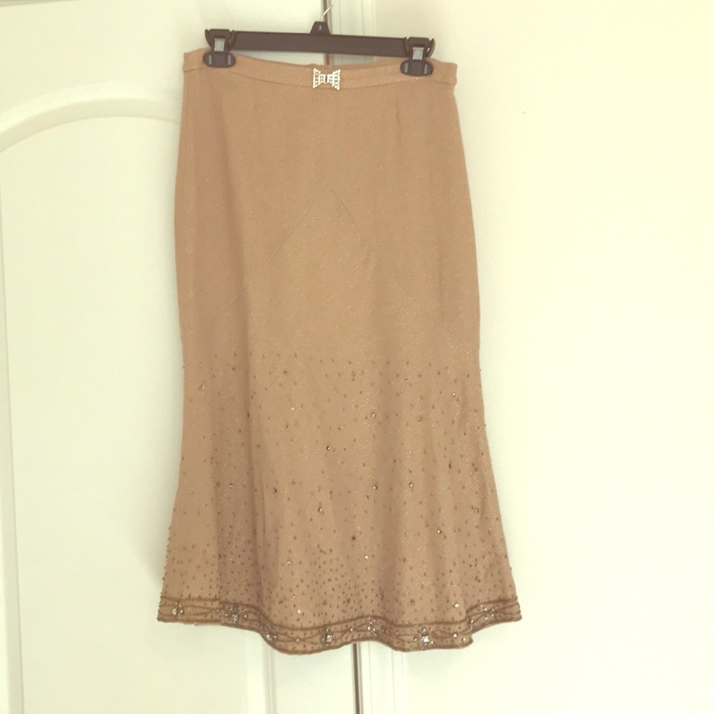 Tracy Reese tan embellished midi skirt size 4